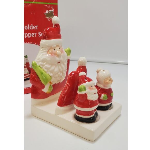 Holiday Style Christmas Napkin Holder Salt and Pepper Set, PRE-OWNED, IOB - Picture 5 of 13